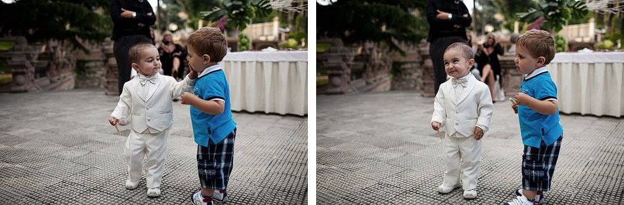 little kids playing and kidding at an italian wedding