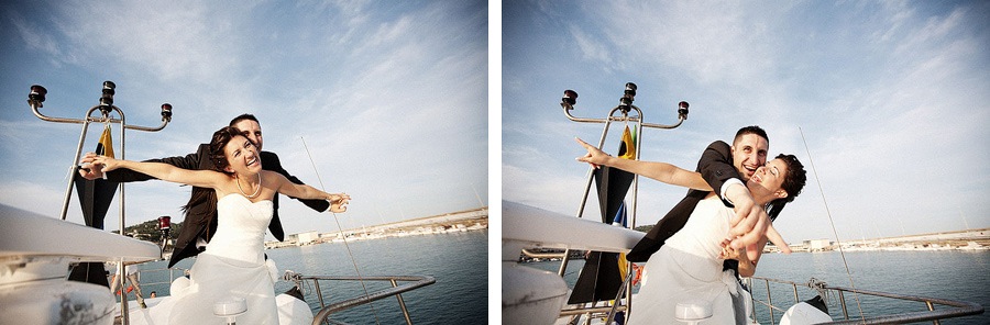 bride and groom portrait session on a yacht on the Mediterranean sea in italy