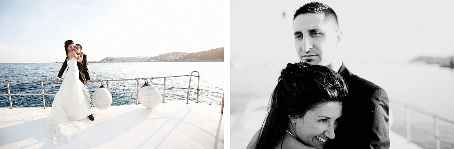 bride and groom portrait session on a yacht on the Mediterranean sea in italy