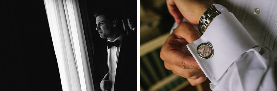 Hotel Regina Palace Stresa, groom watching outside of the window and putting on his cufflinks