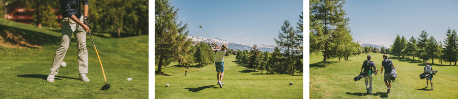 before their wedding at LeCrans Hotel in crans-montana the groom and the boys are playing golf