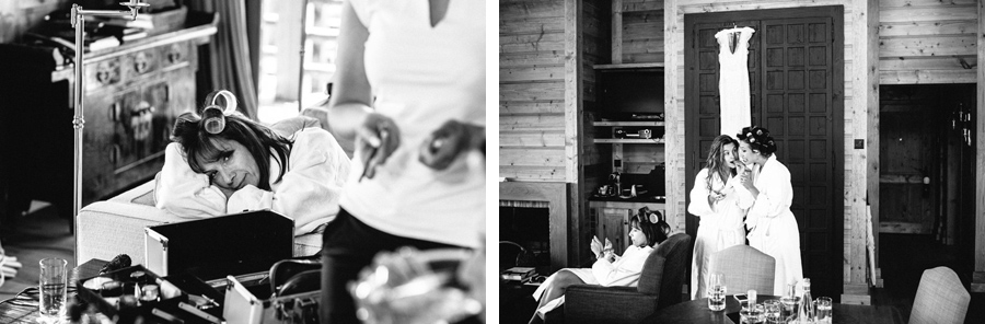 bride and her bridesmaids are getting ready for the wedding at LeCrans Hotel in Crans-Montana