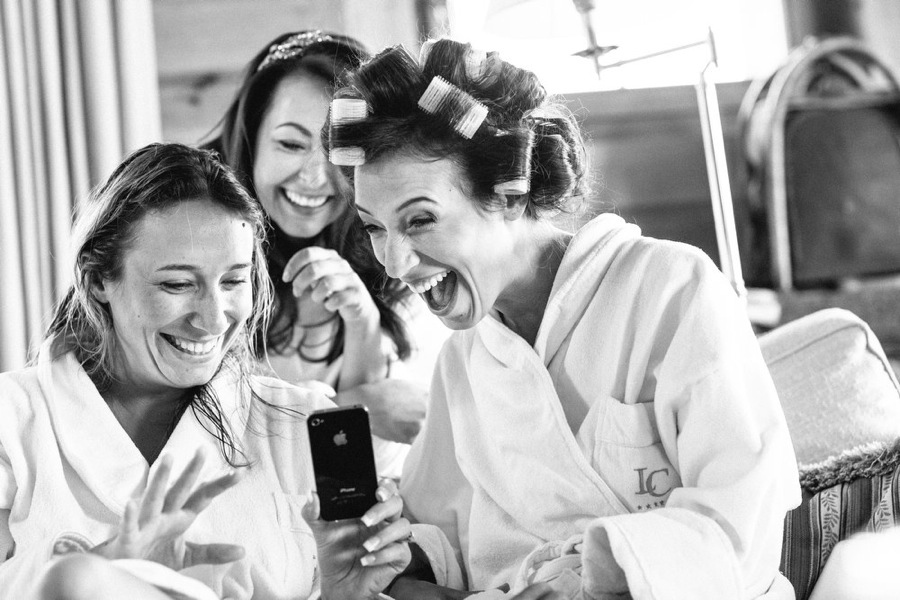 bride and her bridesmaids are getting ready for the wedding at LeCrans Hotel in Crans-Montana