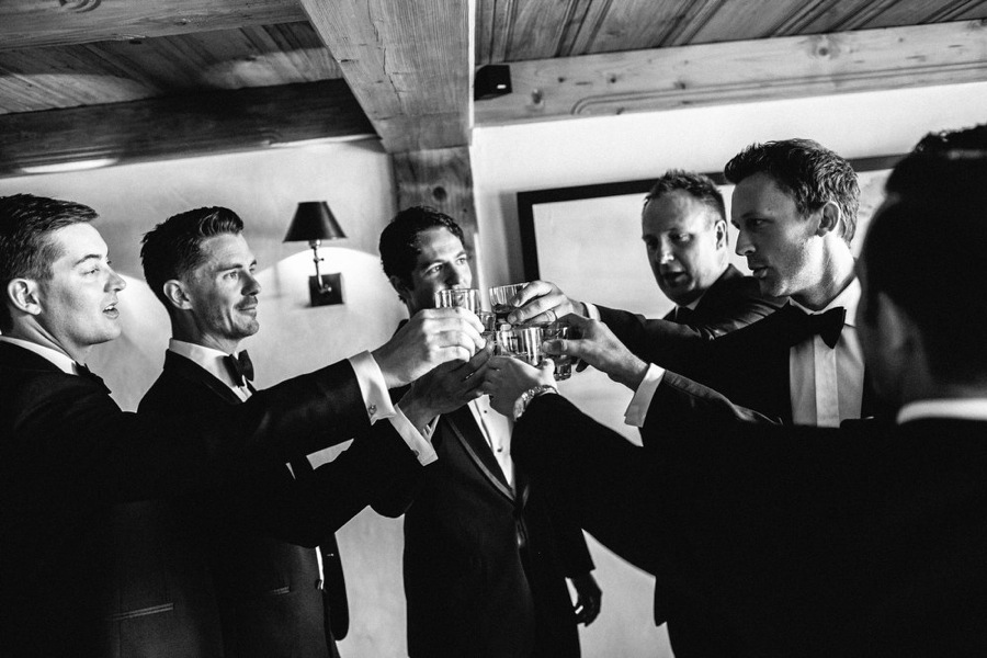 groom and his boys are getting ready for the wedding at LeCrans Hotel in Crans-Montana