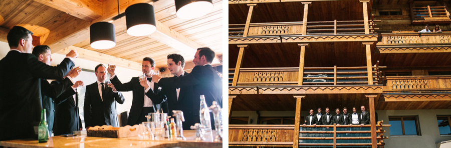 groom and his boys are getting ready for the wedding at LeCrans Hotel in Crans-Montana