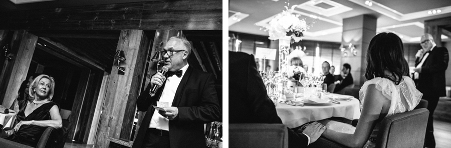 wedding reception with father's speech at LeCrans Hotel in Crans-Montana, Switzerland