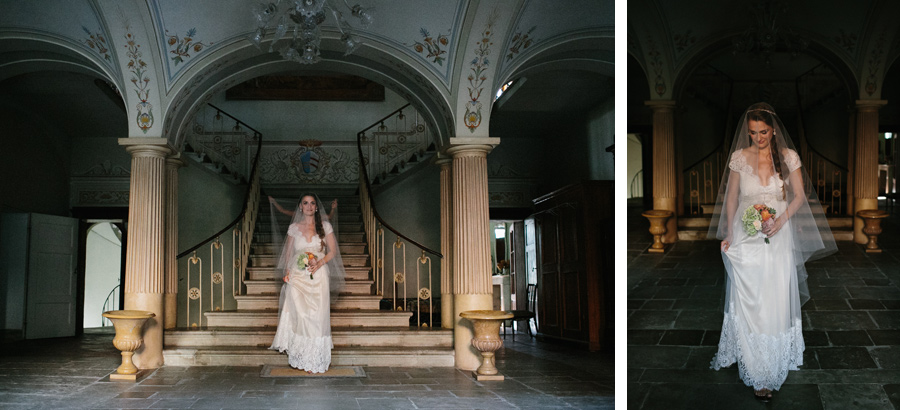 bride entering wedding ceremony venue at wedding in umbria