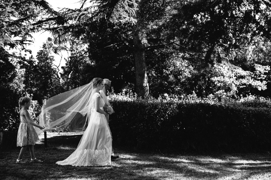 bride and her dad entering wedding ceremony