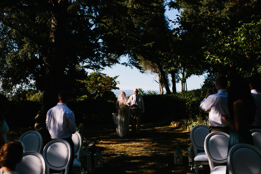 bride and her dad entering wedding ceremony