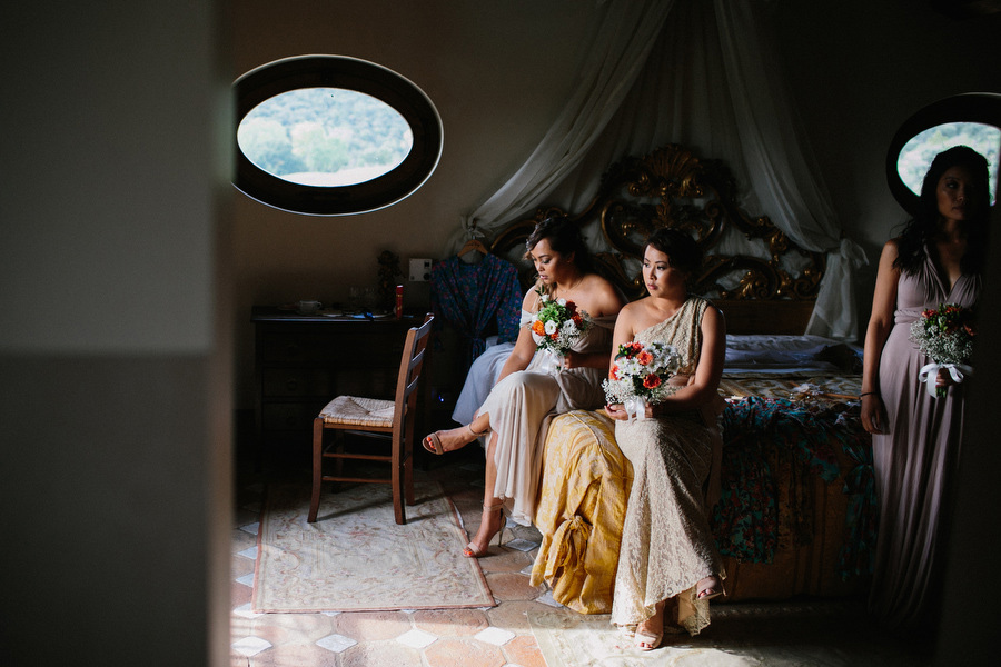 Bride and Bridesmaids Getting Ready Villa Baroncino Wedding