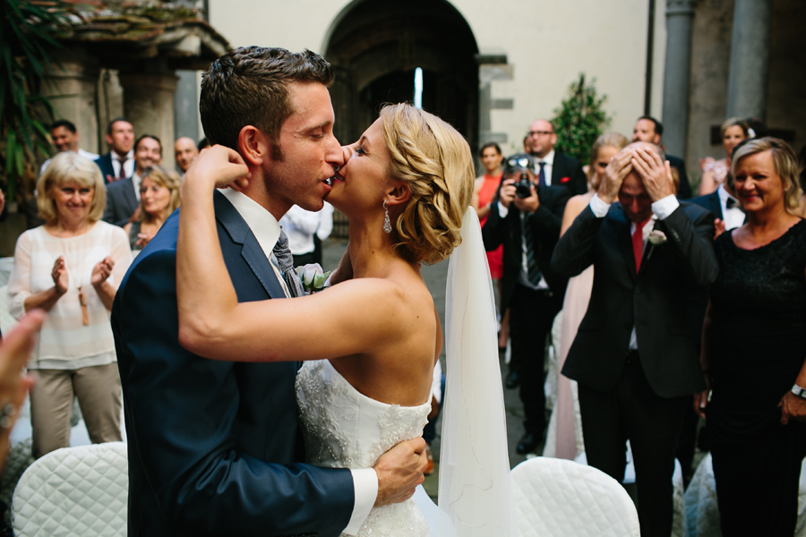 Bride and groom first after wedding ceremony