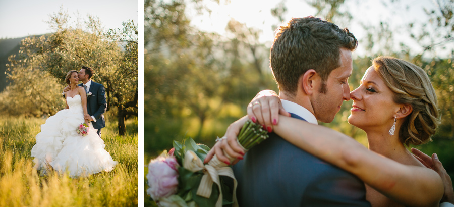 Wedding portrait bride and groom in tuscany at castello trebbio