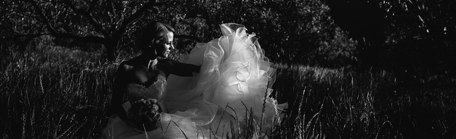 Wedding portrait of the bride in the olive groves of castello de