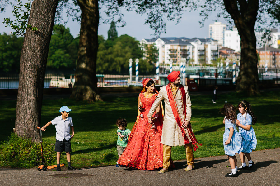 indian wedding couple with kids Putney park