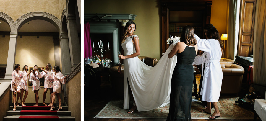 Bridesmaids getting ready for wedding in florence