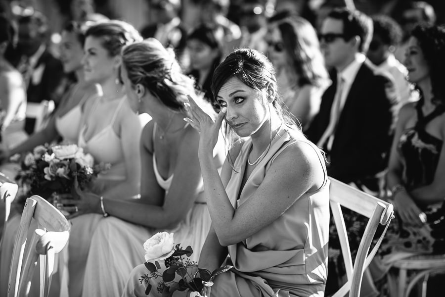bridesmaid in tears at wedding in ostuni