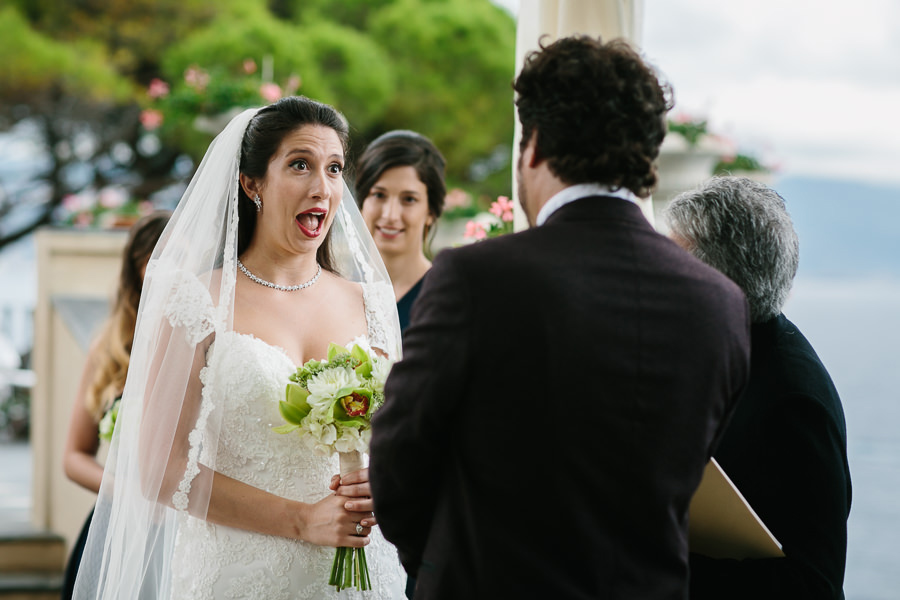 bride with a funny face at la cervara