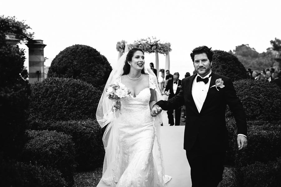happy bride and groom in portofino