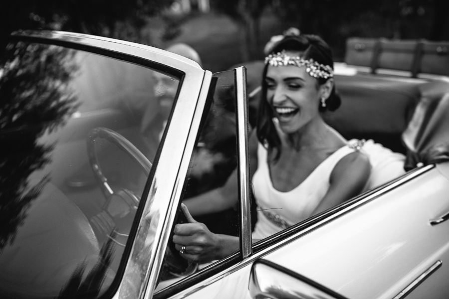 wedding portrait with alfa romeo bride