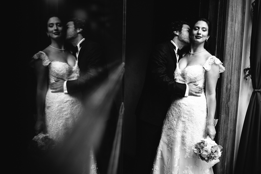 wedding portrait with glass reflection