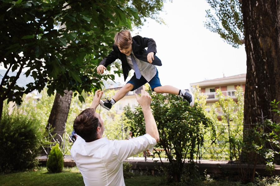 father makes his little son fly