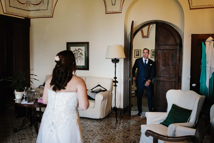 bride and groom first view amalfi wedding