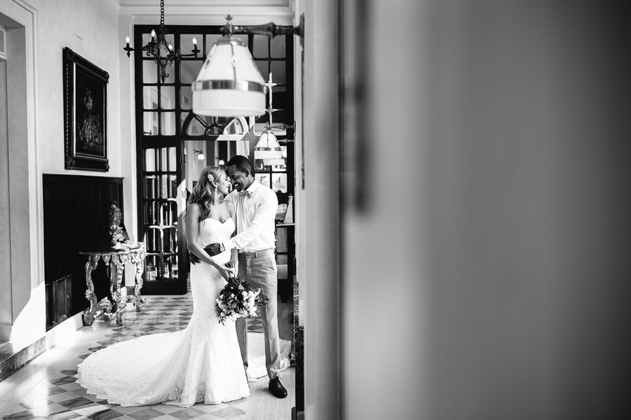 bride and groom black and white portrait