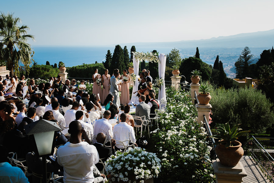 outdoor wedding ceremony taormina with a view