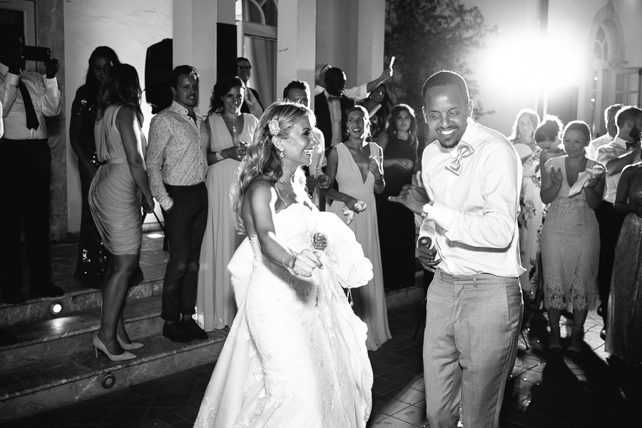 bride and groom dancing during wedding reception