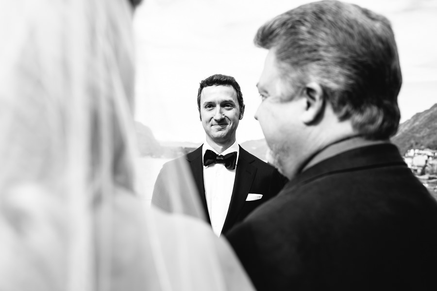 groom at his wedding ceremony on lake como