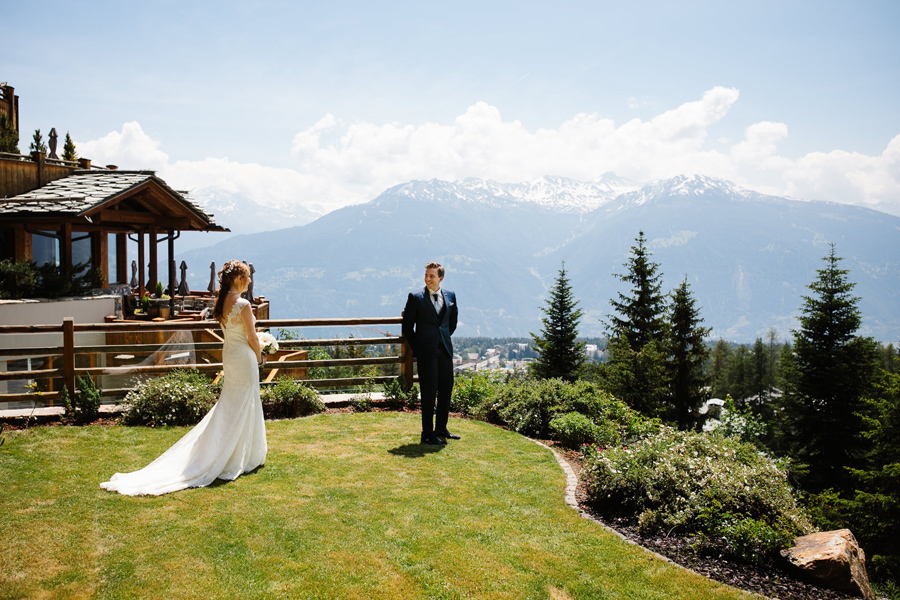 Bride and Groom First Look LeCrans Hotel Wedding