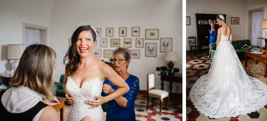 Bride with her beautiful dress at Tenuta Mocajo