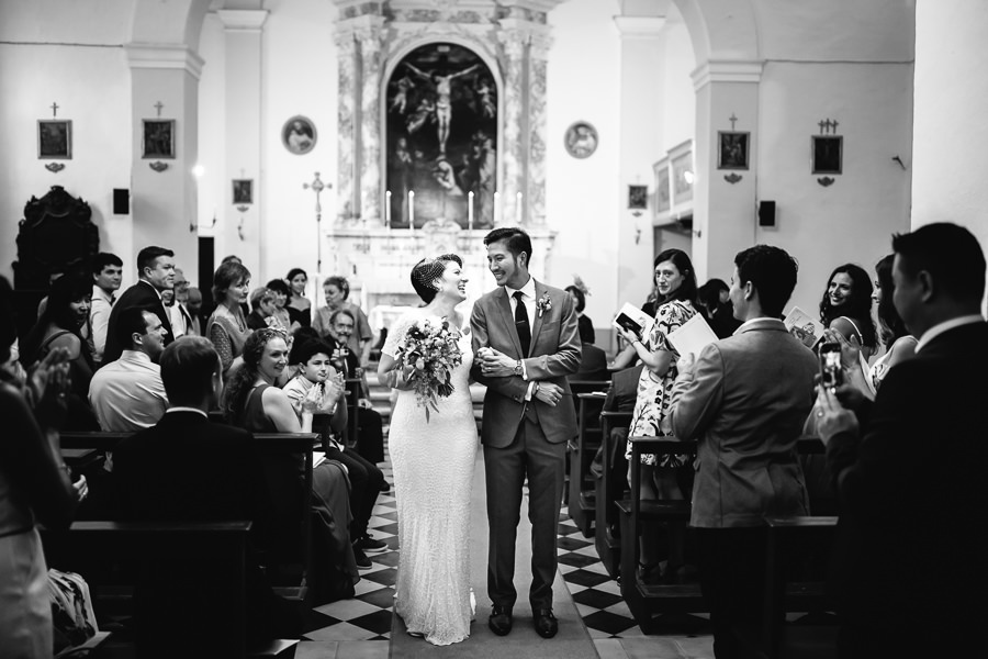 Bride and Groom leaving the church in Siena