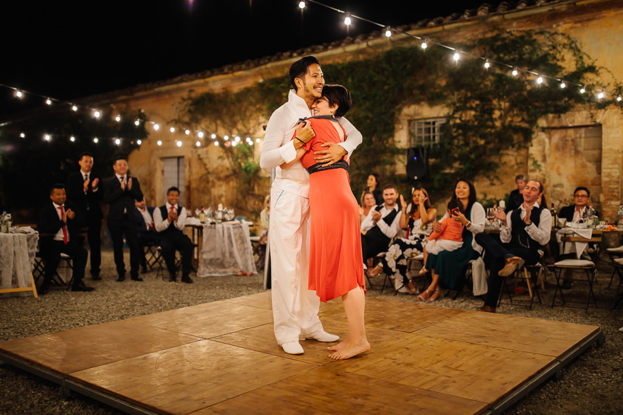 Bride and Groom dancing Tango in Tuscany