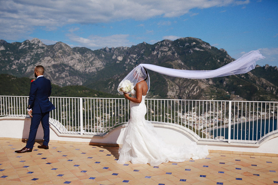 First Look on the rooftop of Villa Eva ravello Wedding Photograp