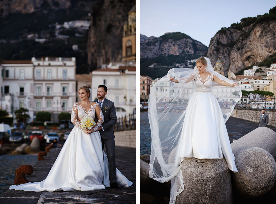 wedding photographer amalfi harbor bride
