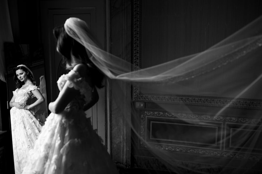 Bride getting ready for wedding ceremony at Villa Corsini