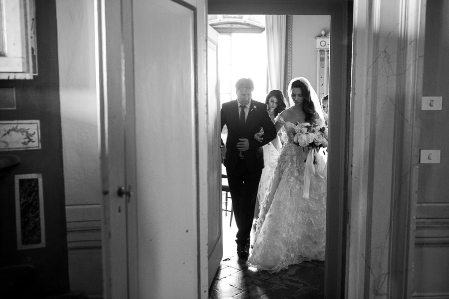 Bride getting ready for wedding ceremony at Villa Corsini