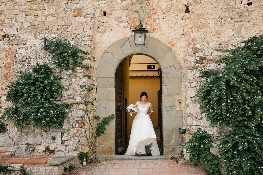 Bride and her bouquet before wedding ceremony in tuscany