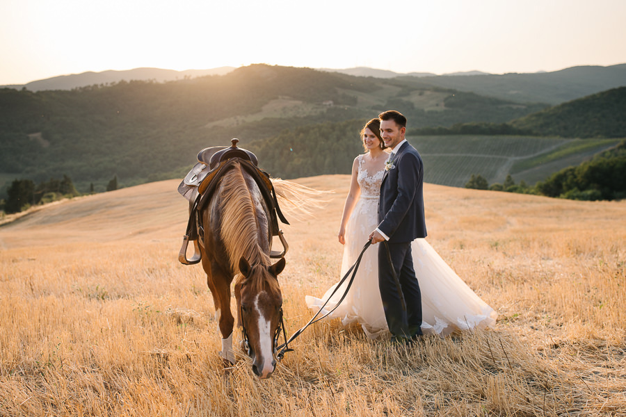 Bride and Groom on a Horse Wedding Tuscany