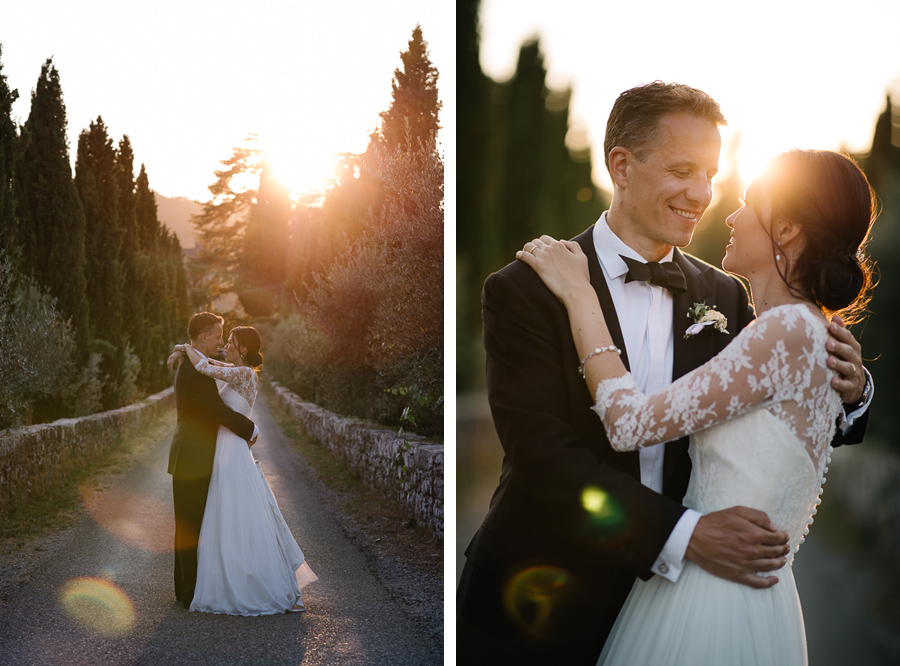 Stunning backlight wedding photo tuscany