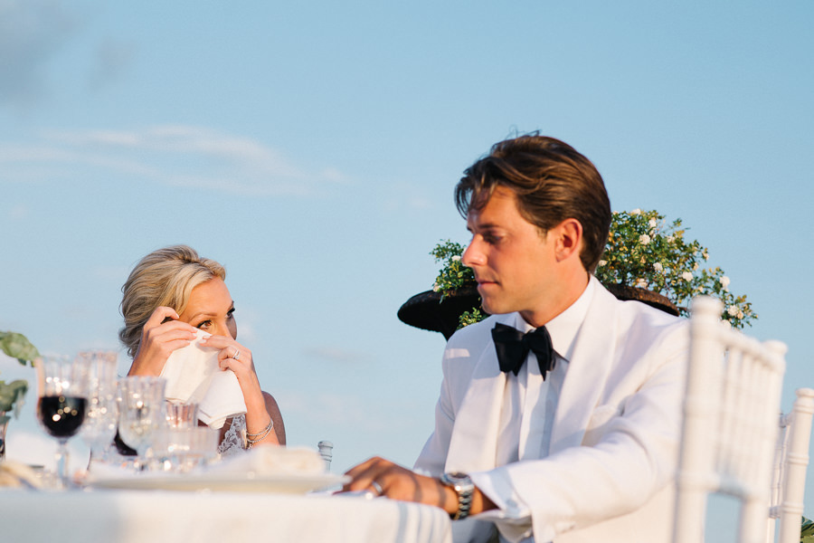 emotional bride during wedding speeches