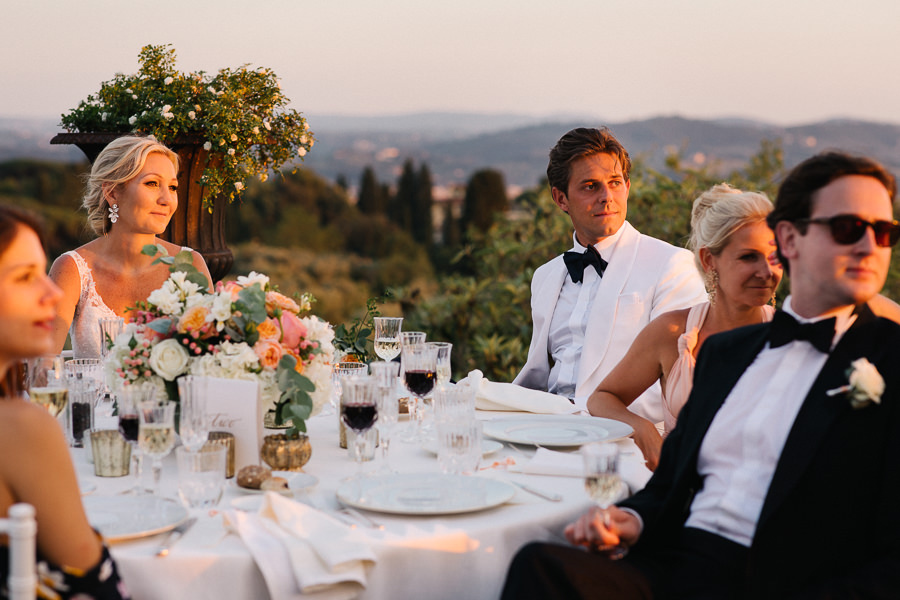 beautiful sunset during wedding reception at villa di maiano