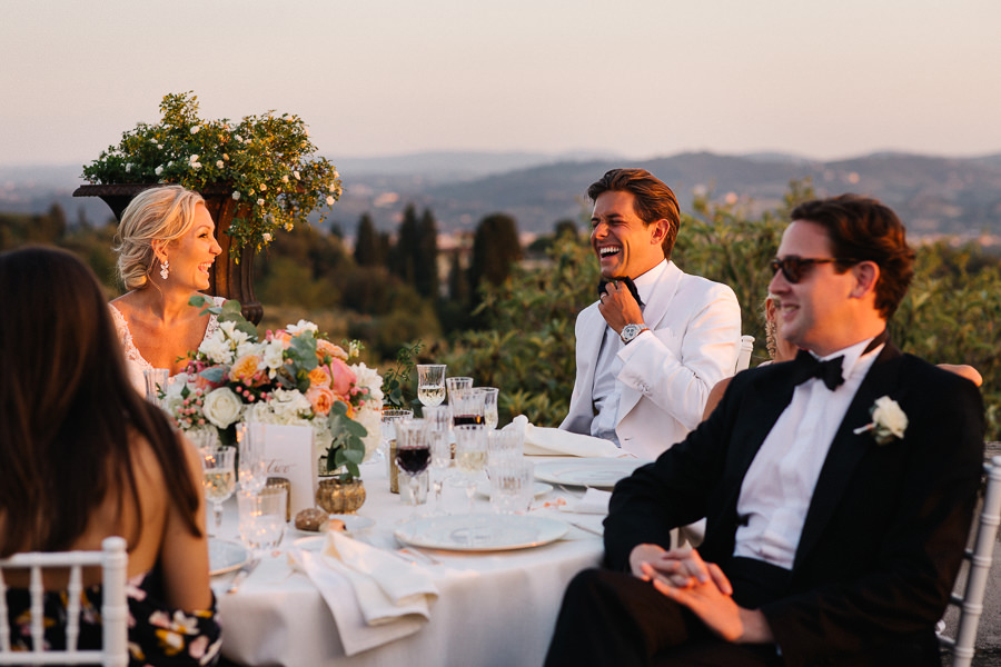 beautiful sunset during wedding reception at villa di maiano