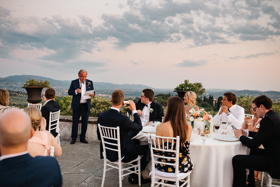 beautiful sunset during wedding reception at villa di maiano