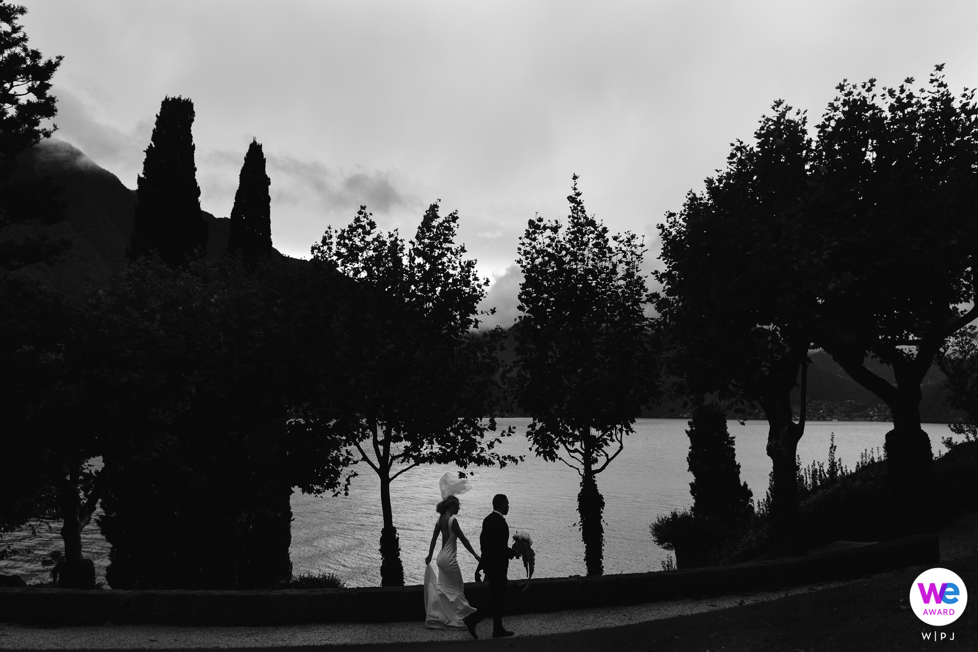 Lakeside Wedding Photography in BW at a Romantic Villa | the couple enjoyed uninterrupted views of the lake